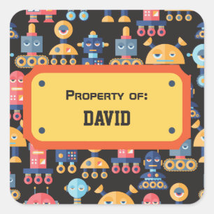 Sticker Carré Coloré mignon Motif robotique personnalisé