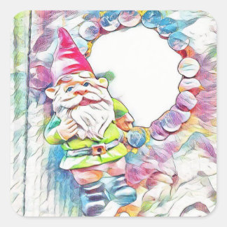 Sticker Carré Coloré Pastel Garden Gnome