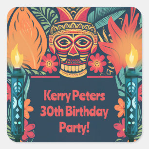 Sticker Carré Coloré Tiki Luau Jardin crâne fête d'anniversaire