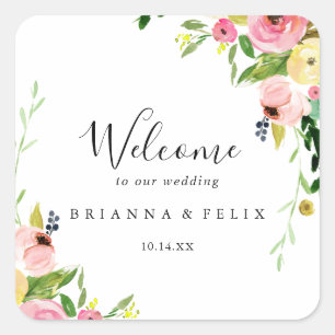 Sticker Carré Coloré Tropical Automne Floral Mariage Bienvenue
