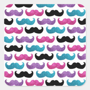Sticker Carré Colorful bling mustache pattern (faux glitter)