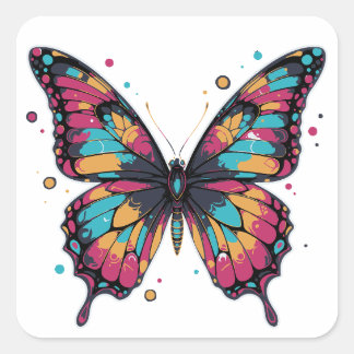 Sticker Carré Colorful Butterfly Illustration