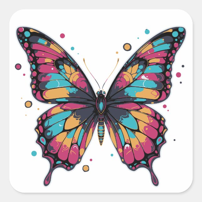 Sticker Carré Colorful Butterfly Illustration (Devant)