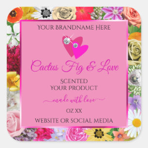 Sticker Carré Colorful Floral Pink Produit Forfait Coeurs Étique