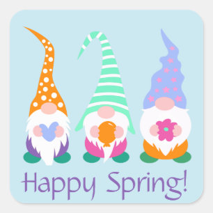 Sticker Carré Colorful Happy Spring Gnomes Salutations