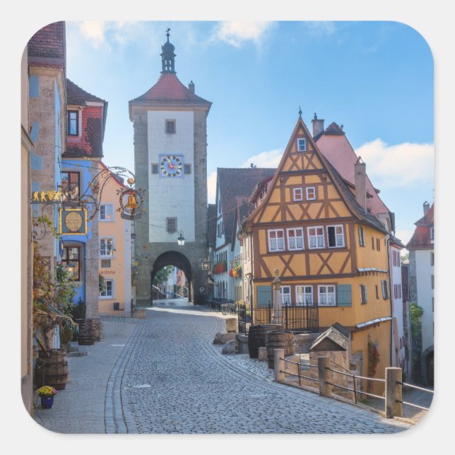 Sticker Carré Colorful houses in Rothenburg, Germany (Devant)