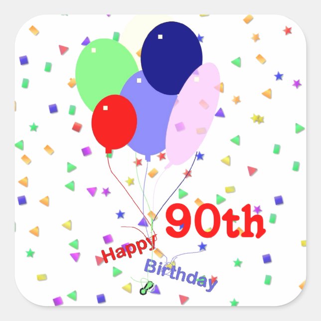 Sticker Carré Colorful Joyeux 90e Anniversaire Ballons (Devant)