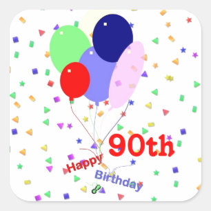 Sticker Carré Colorful Joyeux 90e Anniversaire Ballons