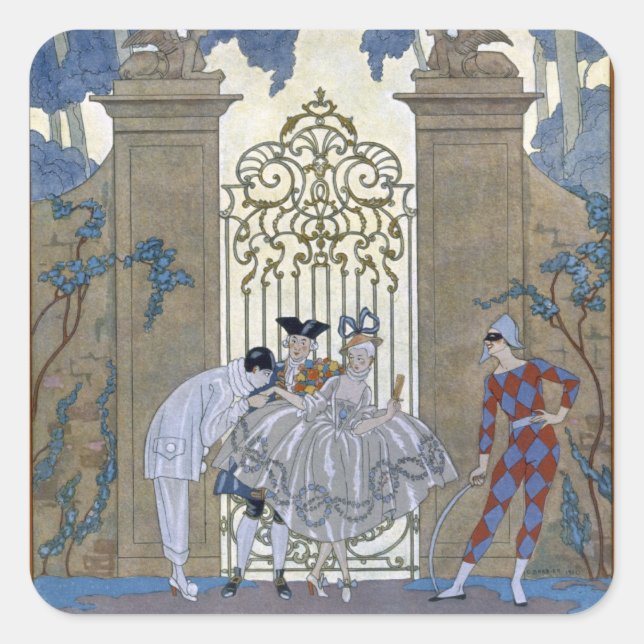 Sticker Carré Columbine, illustration pour 'Fetes Galantes' par  (Devant)
