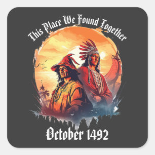 Sticker Carré Columbus Day Native American Day Octobre 1492