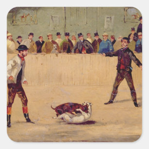 Sticker Carré Combat de chien (huile sur le papier)