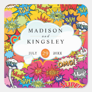 Sticker Carré Comédie Pop Art Discours Buble Retro Tapestry