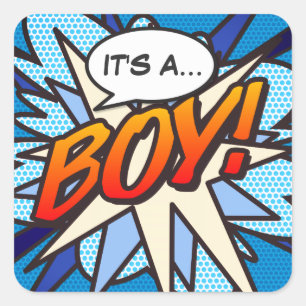 Sticker Carré Comic Book Pop Art C'EST UN GARÇON Genre Reveal
