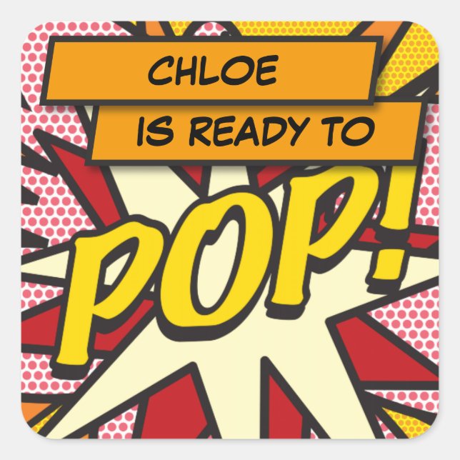 Sticker Carré Comic Book Ready to POP! Baby shower (Devant)