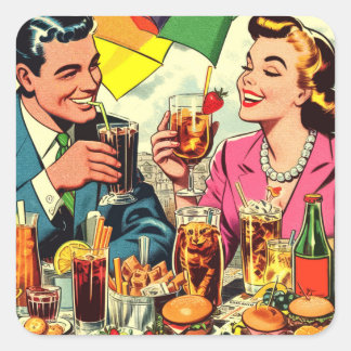 Sticker Carré Comics Retro Couple Dracks