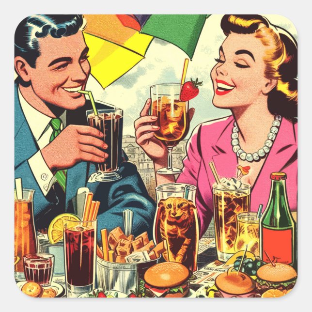 Sticker Carré Comics Retro Couple Dracks (Devant)