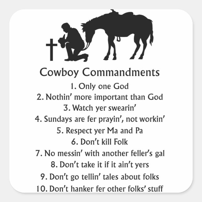 Sticker Carré Commandements Cowboy (Devant)