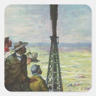 Sticker Carré Commerce vintage, puits de pétrole avec les travai