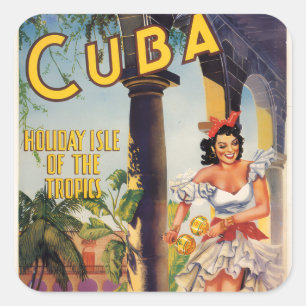 Sticker Carré Commission Touristique Vintage Cuba Tropiques Voya