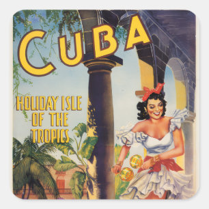 Sticker Carré Commission Touristique Vintage Cuba Tropiques Voya