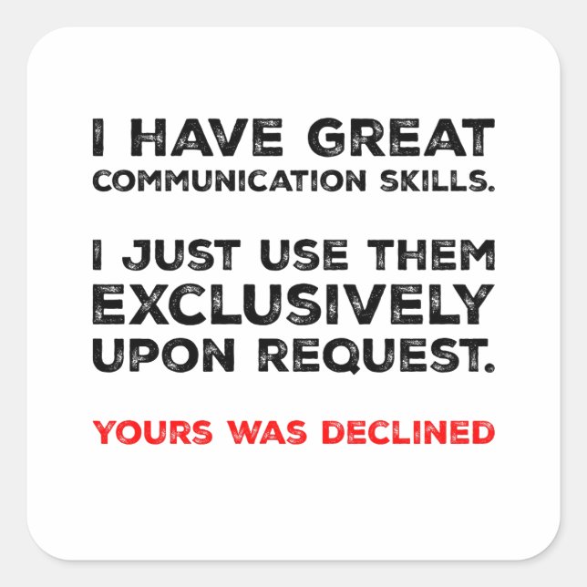 Sticker Carré Communication Skills - Funny Introvert Design (Devant)