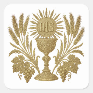 Sticker Carré Communion IHS Chalice blé raisins eucharistique