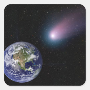 Sticker Carré Composite numérique d'une comète se dirigeant vers