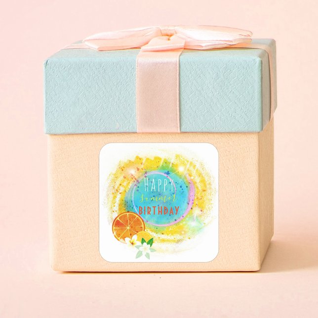 Sticker Carré Composition d'été tropicale exotique personnalisée (Créateur téléchargé)