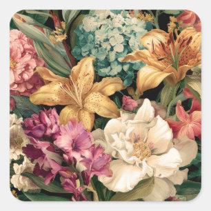 Sticker Carré Composition florale vintage vibrante