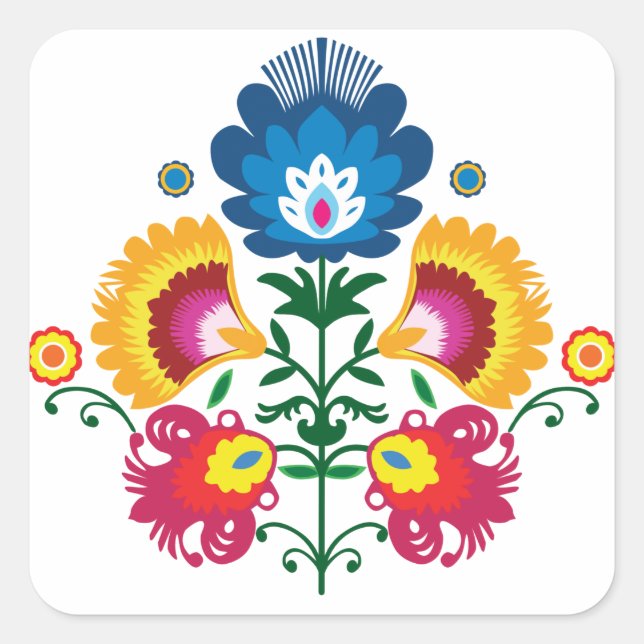 Sticker Carré 💛 💚 💙 Composition folklorique (Devant)