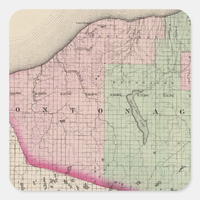 Sticker Carré Comté d'Ontonagon Michigan (Devant)