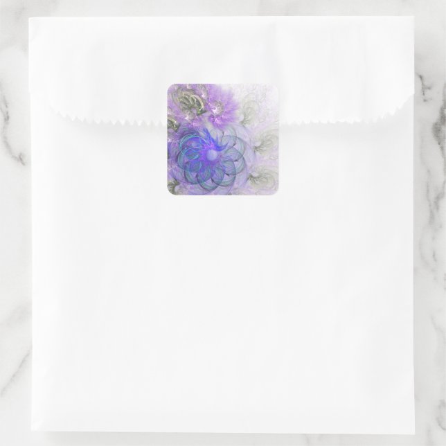 Sticker Carré Conception Abstraite de fleurs pourpre et bleu den (Sac)
