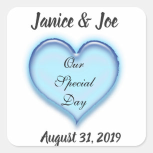 Sticker Carré Conception cardiaque Mariage bleu personnalisé