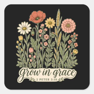 Sticker Carré Conception chrétienne de verset biblique de floral