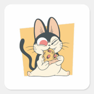 Sticker Carré Conception cool de chat Pizza Lover