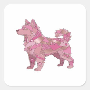 Sticker Carré Conception d'autocollant CHIEN EN VERRE ROSE argen