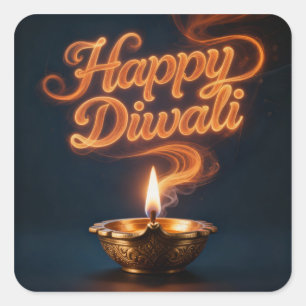 Sticker Carré Conception d'autocollant Diya Diwali radieux et he