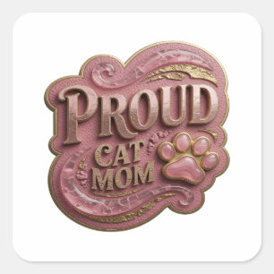 Sticker Carré Conception d'autocollant PROUD CAT MOM Or ludique