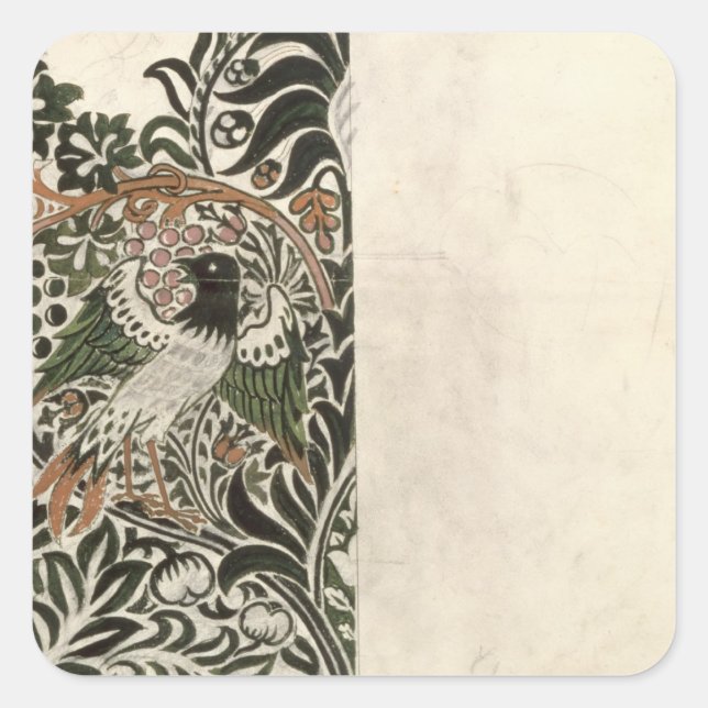 Sticker Carré Conception de blocs de bois "Oiseau et Vin" non fi (Devant)