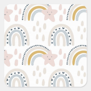 Sticker Carré Conception de Boho Rainbow de couleurs neutres