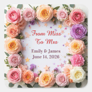 Sticker Carré 🌸 Conception de cadre de mariage floral pastel 🌸
