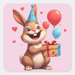 Sticker Carré 🐇 Conception de célébration d'anniversaire de lap