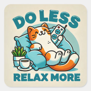Sticker Carré Conception de chat allongé avec légende promouvant