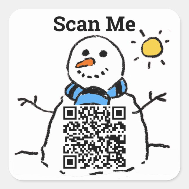 Sticker Carré Conception de code QR avec Snowman (Devant)