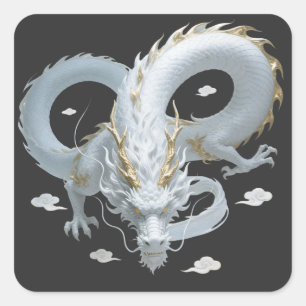 Sticker Carré Conception de fantasy artistique de dragon en or b