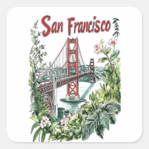 Sticker Carré Conception de l'aquarelle du pont du Golden Gate d