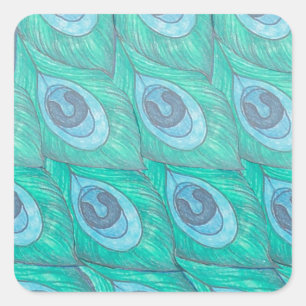 Sticker Carré Conception de Motif Peacock turquoise