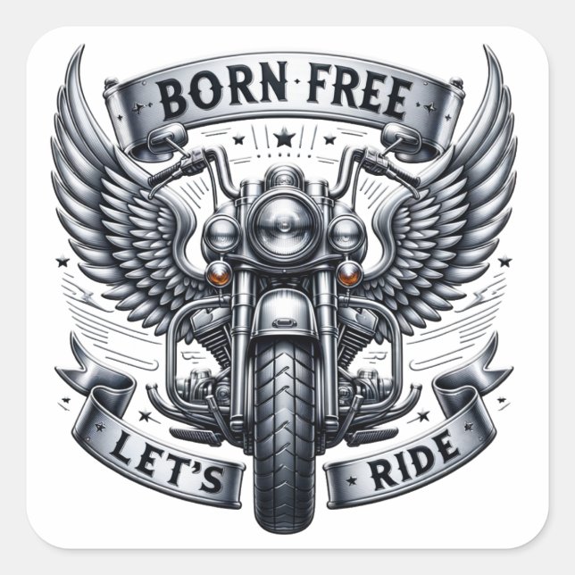 Sticker Carré Conception de moto avec ailes et slogans (Devant)