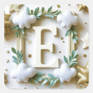 Sticker Carré 🌸 Conception de nom de Baby Shower Lettre E 🌸