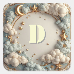 Sticker Carré ✨ Conception de nom de nurserie Lune et nuages ✨